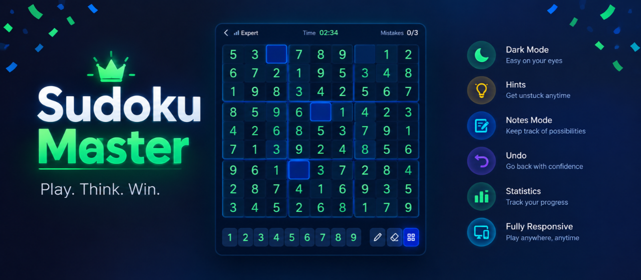 Sudoku Master — Fully Featured HTML5 Sudoku Game