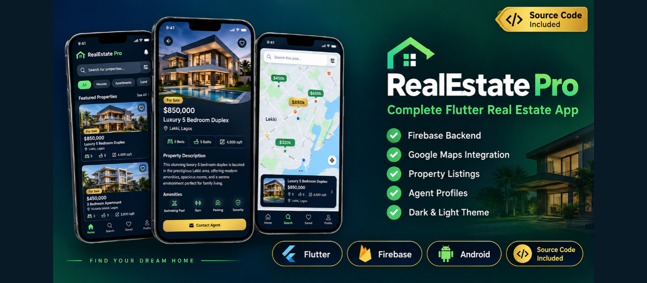 RealEstate Pro – Complete Flutter Real Estate Mobile App
